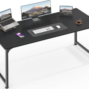 Huuger Computer Desk, 55 Inch Home Office Desk, Gaming Writing Work from Home Study Desk, Large Legroom, Sturdy Metal Frame, Modern Simple, Black