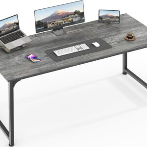 Huuger Computer Desk, 55 Inch Home Office Desk, Gaming Writing Work from Home Study Desk, Large Legroom, Sturdy Metal Frame, Modern Simple, Grey
