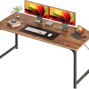 Huuger Computer Desk, 55 Inch Home Office Desk, Gaming Writing Work from Home Study Desk, Large Legroom, Sturdy Metal Frame, Modern Simple, Rustic Brown