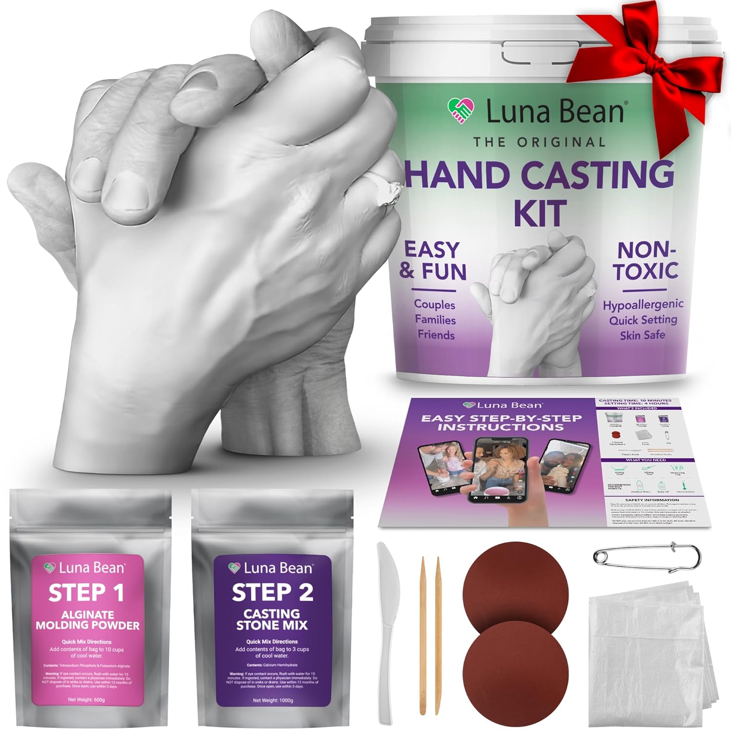 Luna Bean Hand Casting Kit – The Original Hand Mold Kit for Couples – Valentines Day Gifts for Her and Him - Anniversary Engagement Gifts for Women Men Mom Wife Boyfriend...
