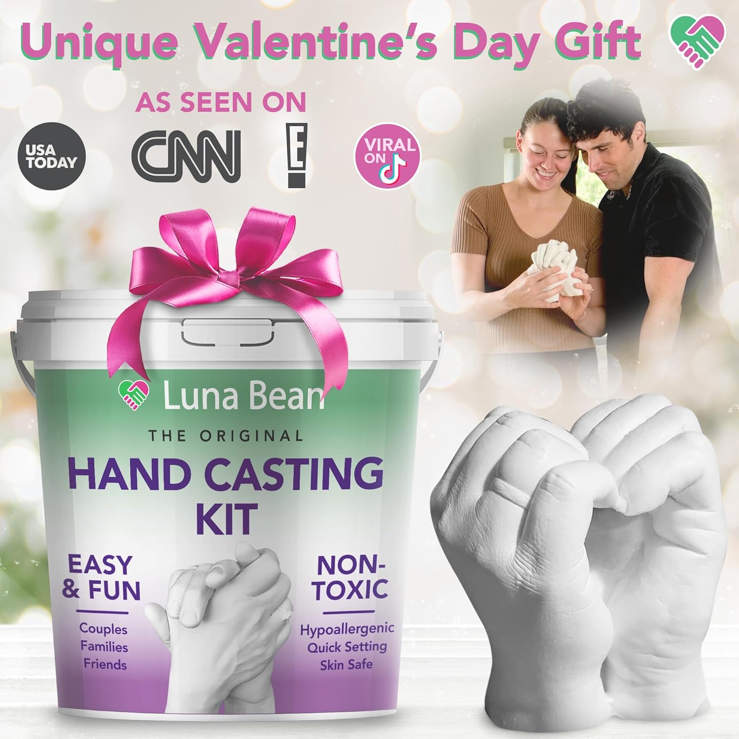 Luna Bean Hand Casting Kit – The Original Hand Mold Kit for Couples – Valentines Day Gifts for Her and Him - Anniversary Engagement Gifts for Women Men Mom Wife Boyfriend...