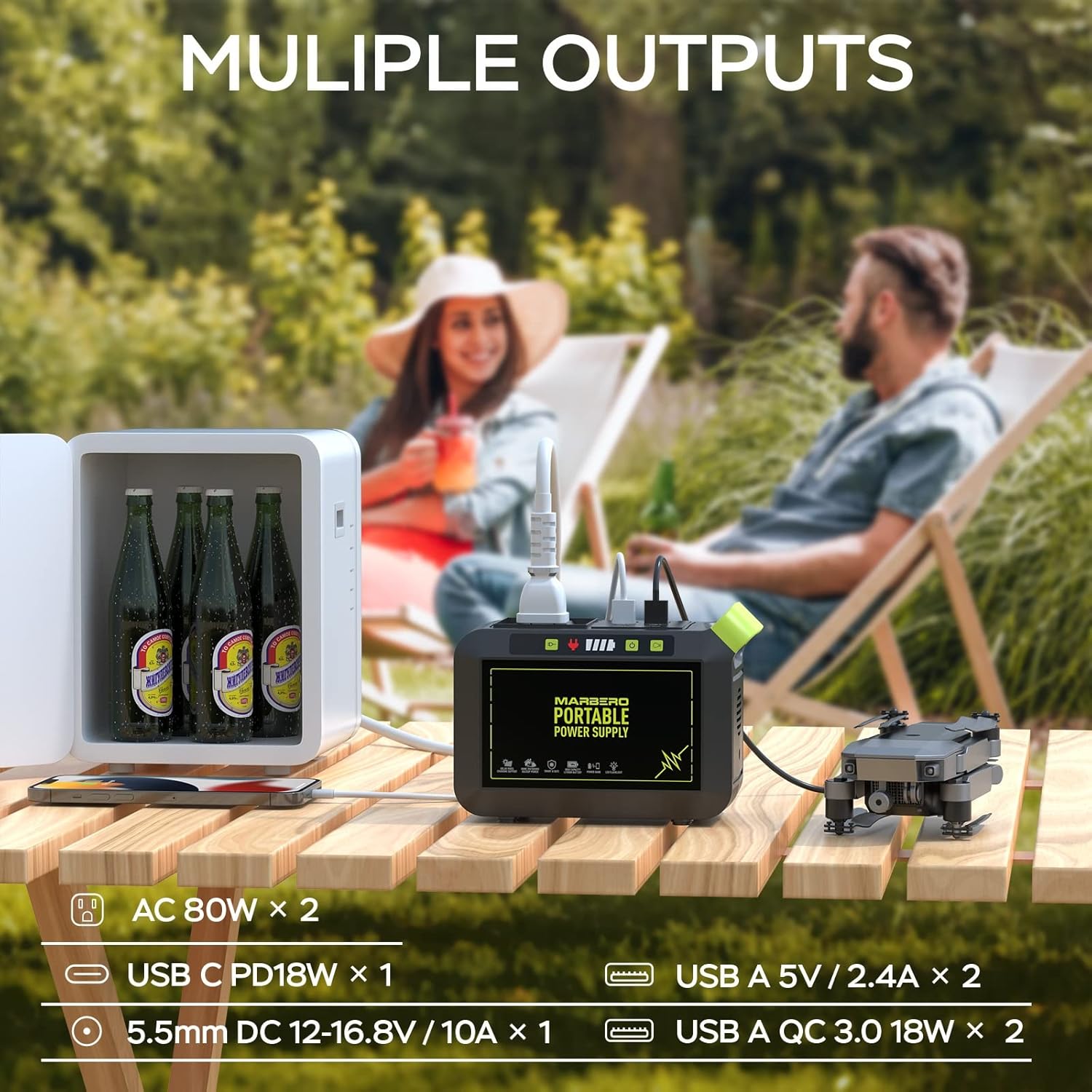 MARBERO Portable Power Station 88Wh Camping Lithium Battery Solar Generator Fast Charging with AC Outlet 120W Peak Power Bank(Solar Panel Optional) for Home Backup Outdoor...