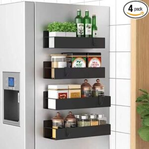Metal 4 Pack Magnetic Spice Storage Rack Organizer for Refrigerator and Oven, Black Fridge Organizers and Storage