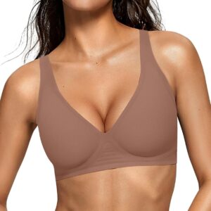OEAK Womens Deep V Bras Wireless Comfortable Bra Supportive No Underwire Bras Tshirt Push Up Bralettes Plunge Seamless Bra