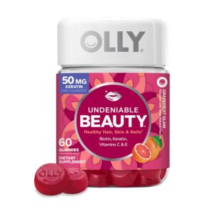 OLLY Undeniable Beauty Gummy, For Hair, Skin, Nails, Biotin, Vitamin C, Keratin, Chewable Supplement, Grapefruit, 30 Day Supply - 60 Count