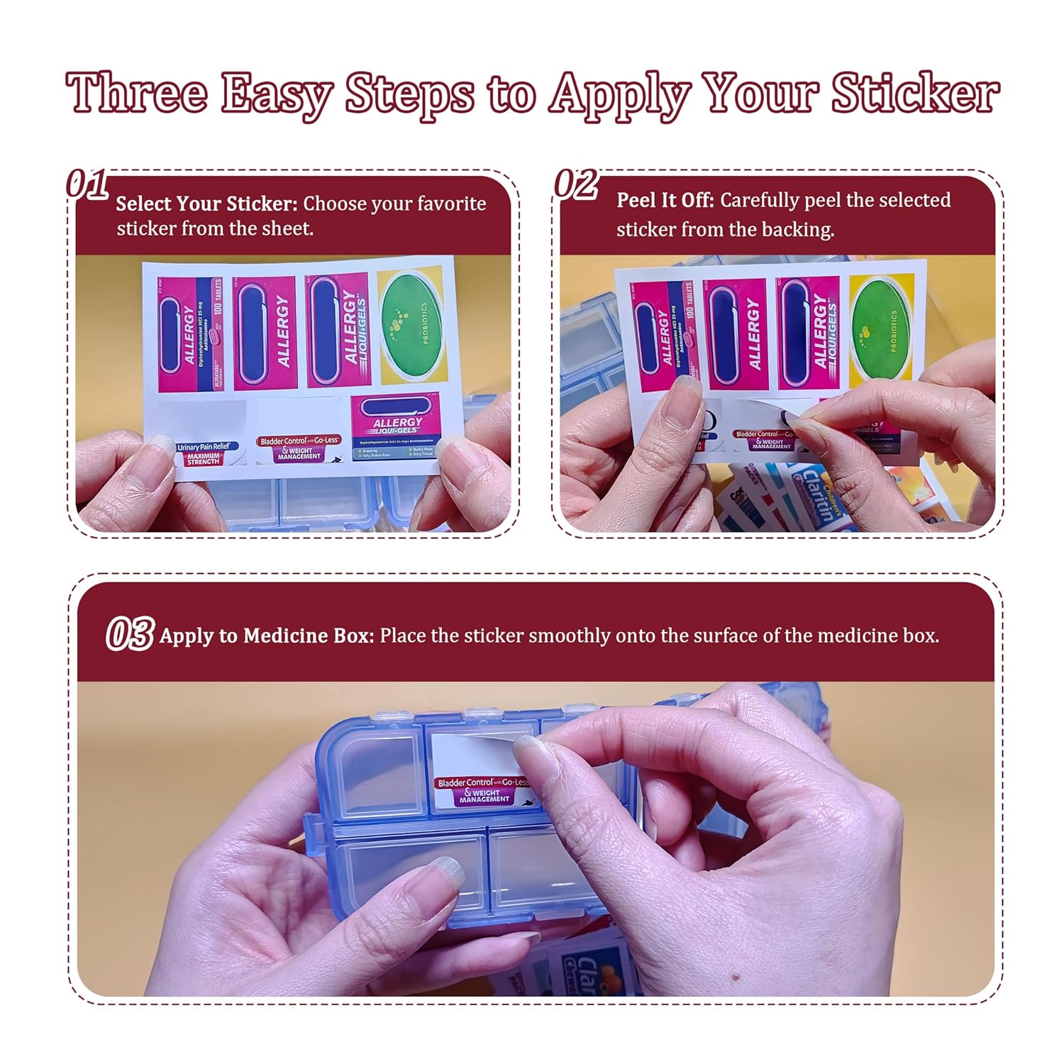 Pill Organizer With Medicine Labels - 7 Day Travel Daily Container, Mini Medication Storage Case, White With 161 Labels