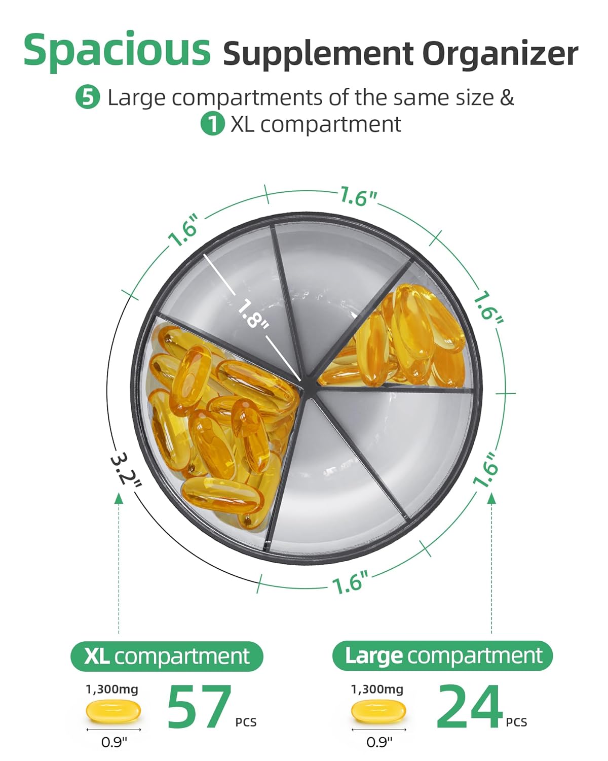PULIV Large Pill Bottle Organizer, Supplement Organizer for Holding 6 Various Vitamins, Pill Box Case with Anti-Mixing & Wide Opening Design, Easy to Retrieve Meds, Includes 20...