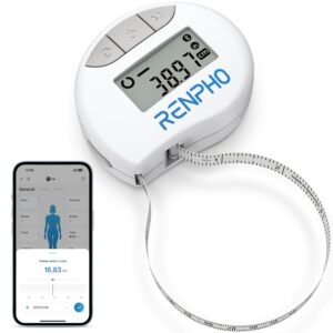 RENPHO Body Measuring Tape, Smart Tape Measure for Weight Loss, Bluetooth Fitness Equipment with App, Measuring Waist, Hip, Bust, Arms, Muscle Gain, Retractable, 60in /150cm, White