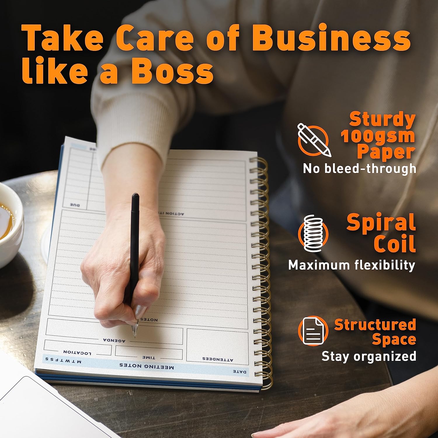 S&O Large Meeting Notebook for Work - Professional Organizer Planner - Corporate and Conference Notes Journal - Project Discussion Notepad - 208 Pages Writing Pads, 8.4”x11.2”