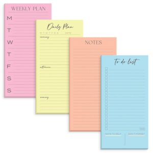 S&O Set of 4 Essential Refrigerator Notepads with Magnet - Grocery Schedule Holder Pad for Fridge - Weekly Magnetic To Do List for Adhesive - Cling Notebook Meal Planner -...