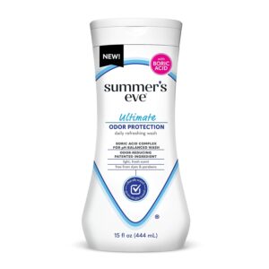 Summer's Eve Ultimate Odor Protection Daily Feminine Wash, pH-Balanced Formula Body Wash for Women with Boric Acid Helps Control Vaginal Odor, 15 Fl Oz