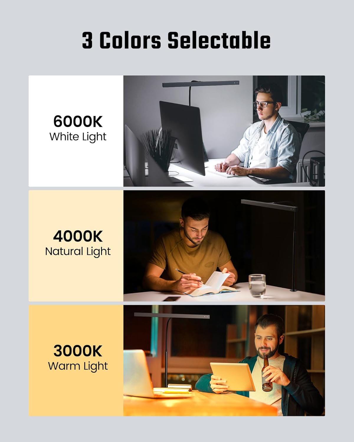 SUPERDANNY LED Desk Lamp for Office Home, Eye-Caring Desk Light with Adjustable Gooseneck, 12W Touch Control Dimmable Brightness, Architect Clamp Lamp with USB Adapter for...