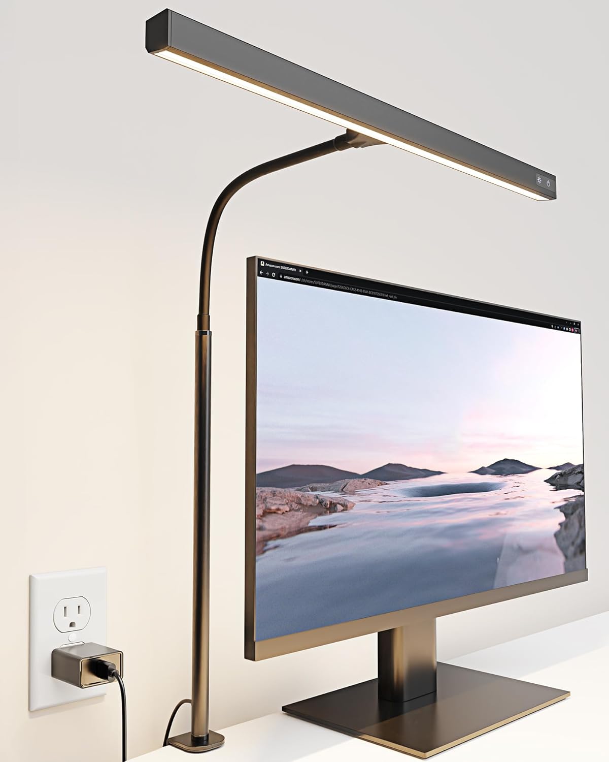 SUPERDANNY LED Desk Lamp for Office Home, Eye-Caring Desk Light with Adjustable Gooseneck, 12W Touch Control Dimmable Brightness, Architect Clamp Lamp with USB Adapter for...