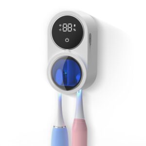 Toothbrush Holder and Cleaner for Bathroom Light Cleaning Fan Drying Round in Circle Automatic Rotating Cover Wall Mounted Smart Home Gadgets (01 White)