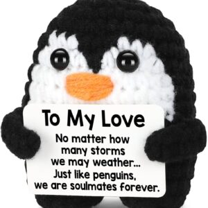 Valentines Day Gifts for Him Her, To My Love Handmade Crochet Mini Penguin Anniversary Birthday Gift for Boyfriend Girlfriend Wife Husband, Romantic I Love You Valentines Gifts...