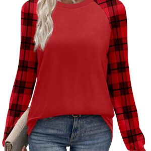 WIHOLL Long Sleeve Shirts for Women Color Block Raglan Tops Casual Crewneck Basic Tees Fall Clothes 2026 Fashion